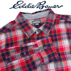 Eddie Bauer Men's Long Sleeve Flannel Shirt‎ XXL Gray Red Plaid Outdoor Hiking